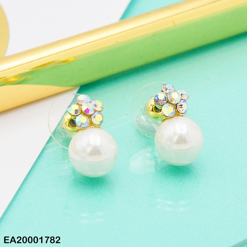ARETES VERTICAL FLOR CRISTAL-PERLA