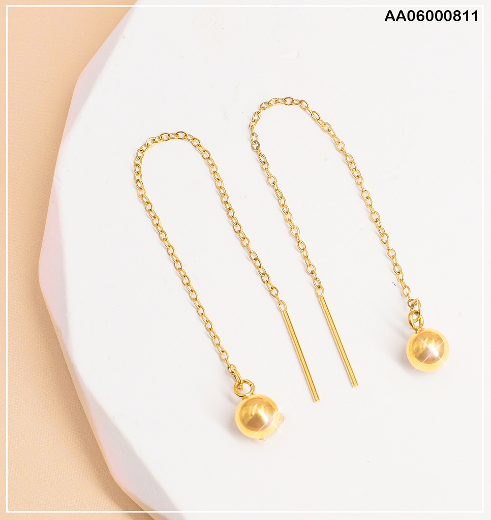 ARETES VIOLADORAS COLGANTE PELOTAS DORADAS