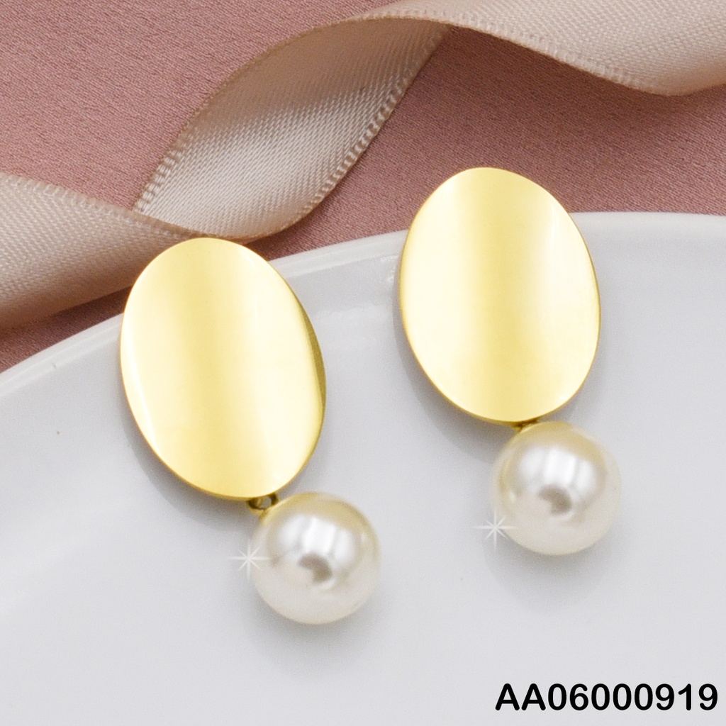 ARETES ÓVALO DORADO C/PERLA COLGANTE