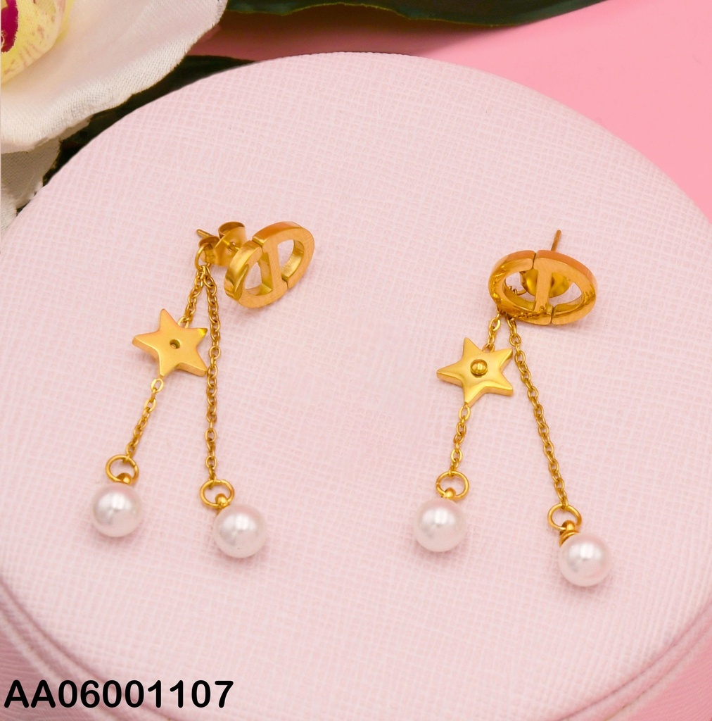 ARETES ÓVALO HORIZ.DIVIDIDO COLGANTES ESTRELLA/PERLAS