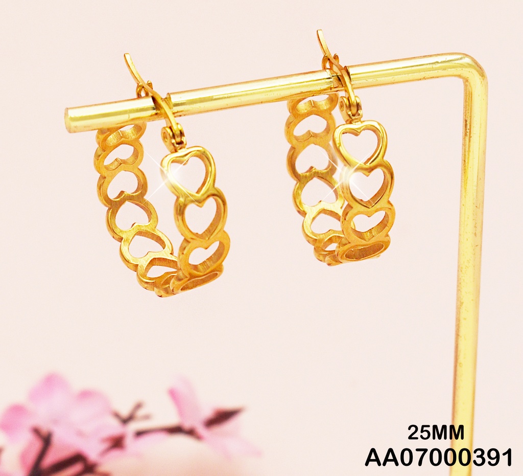 ARGOLLAS ACERO ANCHAS MINI CORAZONES 25MM