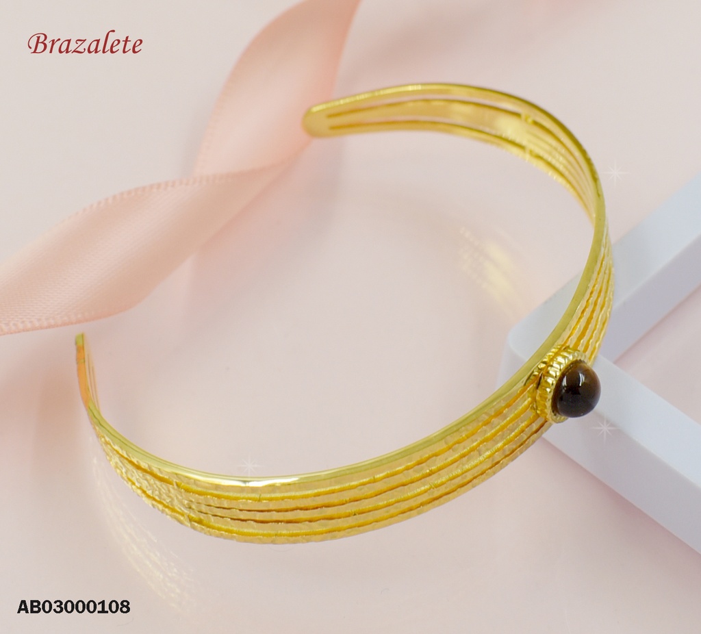 BRAZALETE 5 LÍNEAS HORIZONTALES PIEDRA CAFÉ REDONDA CENTRO