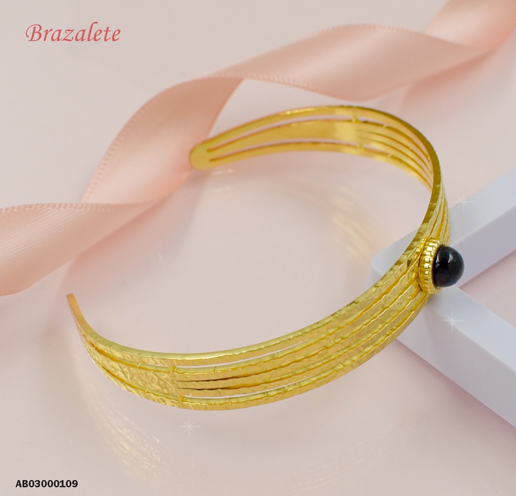 BRAZALETE 5 LÍNEAS HORIZONTALES PIEDRA NEGRA REONDA