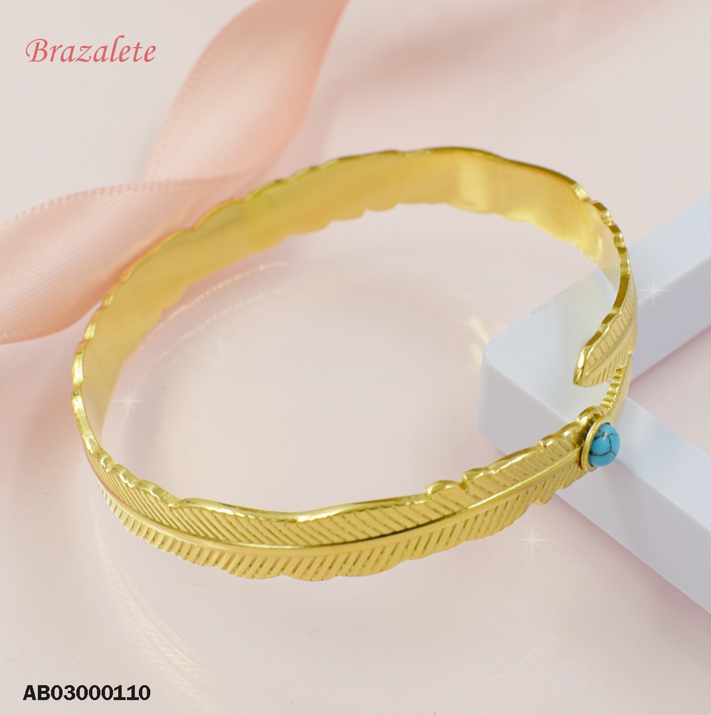BRAZALETE ABIERTO HOJA DELGADA PIEDRA TURQUESA