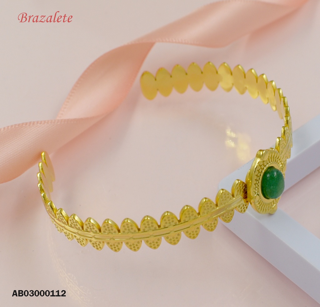 BRAZALETE ABIERTO OVALADO PIEDRA VERDE VERTICAL