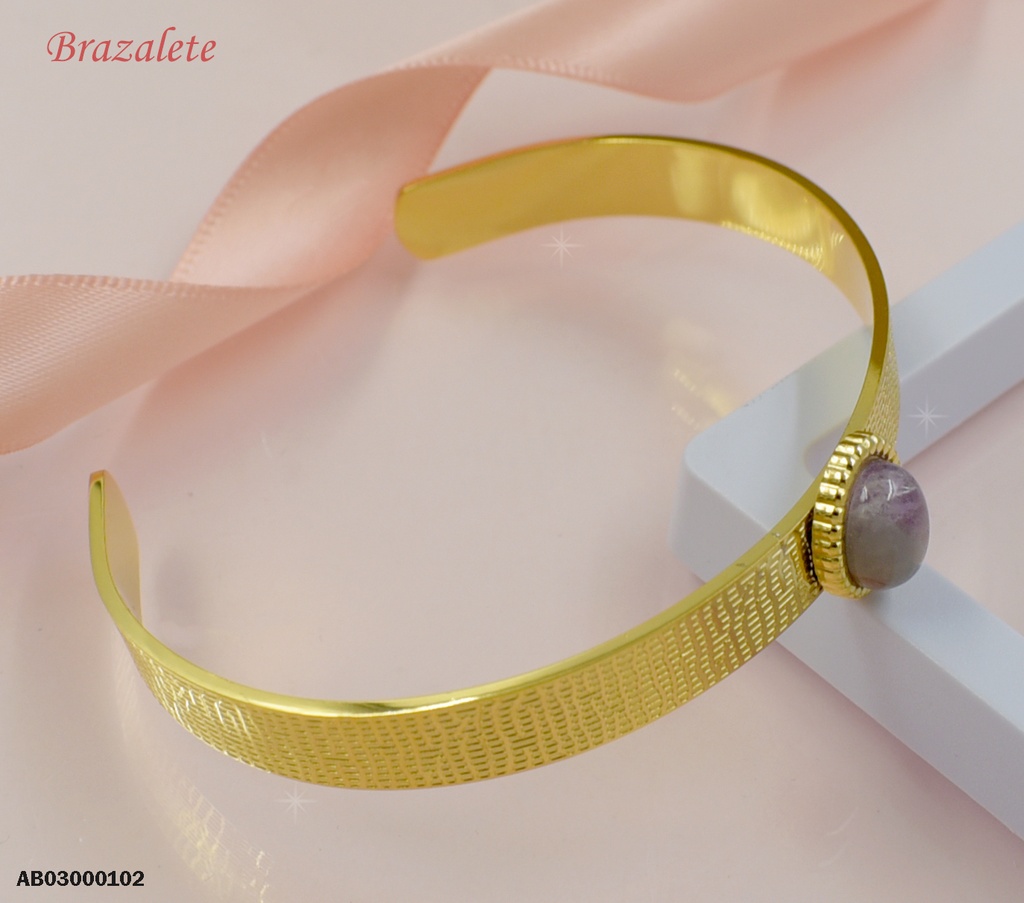 BRAZALETE ABIERTO PIEDRA CAFÉ OVALADA AL CENTRO