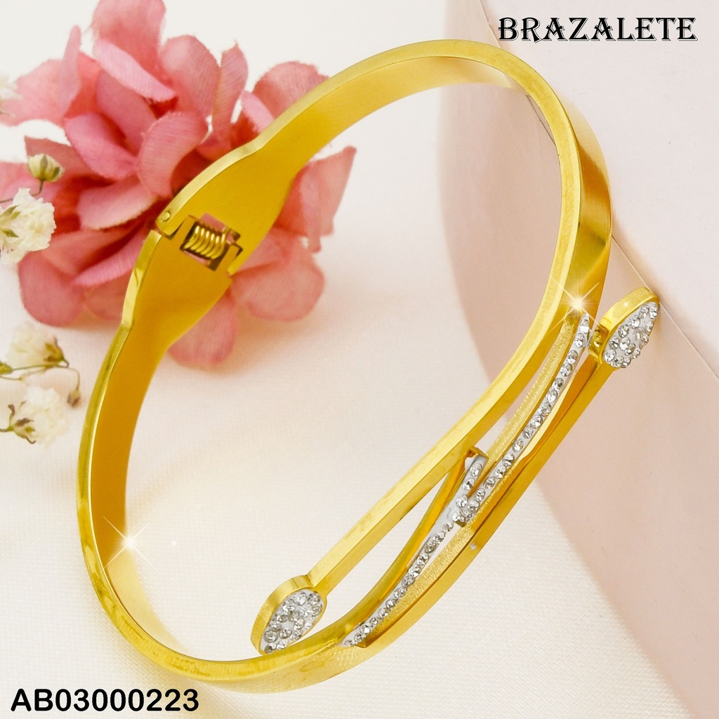 BRAZALETE ACERO AJUSTABLE CON FORMA DE FLECHA Y ZIRCONIAS