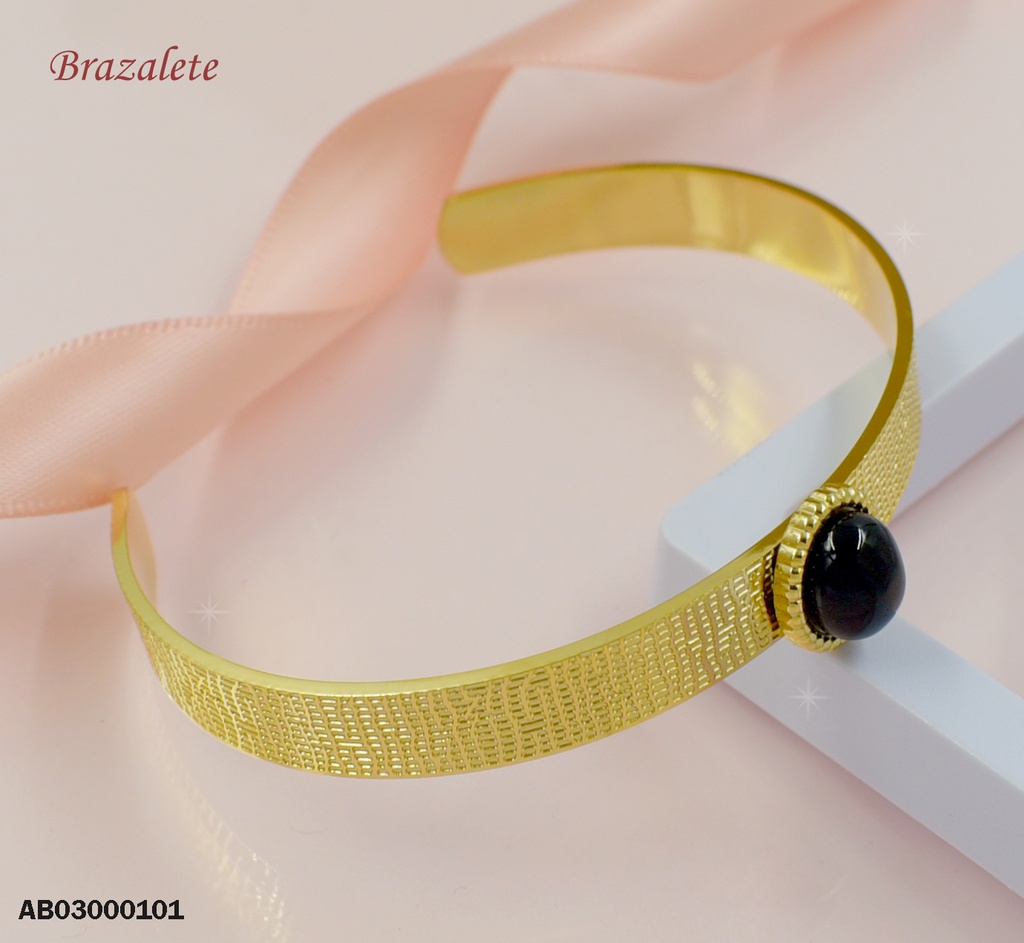 BRAZALETE AJUSTABLE PIEDRA NEGRA OVALADA