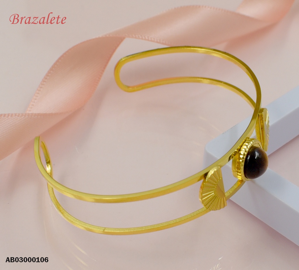 BRAZALETE DOS LÍNEAS PARALEAS PIEDRA CAFÉ REDONDA