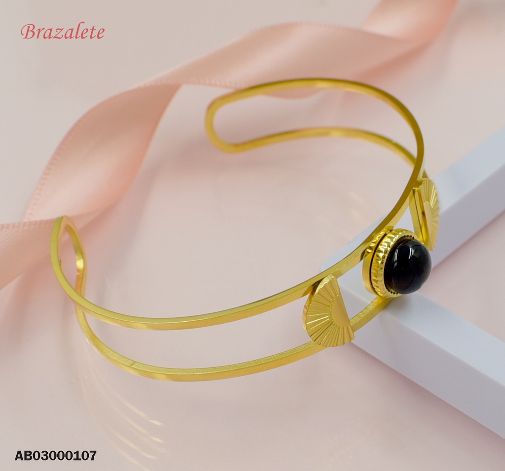 BRAZALETE DOS LÍNEAS PARALEAS PIEDRA NEGRA