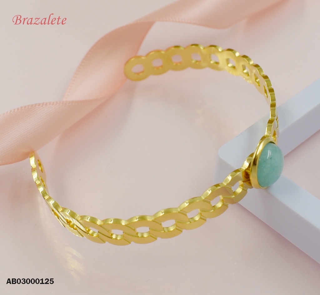 BRAZALETE ESLABONES CADENA MARTILLADA C/PIEDRA CELESTE