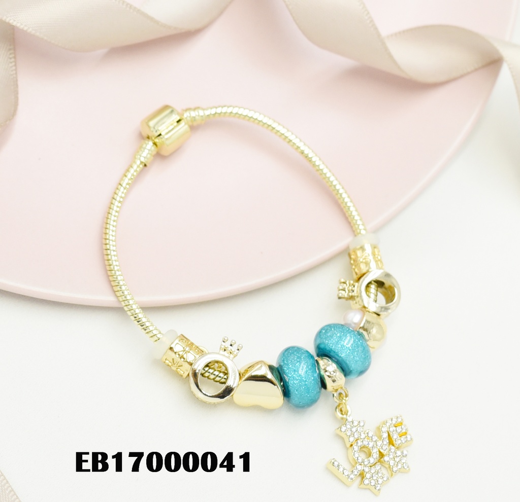 BRAZALETE PANDORA CHARMS DIJE COLGANTE:LOVE ZIRC/CADENITA