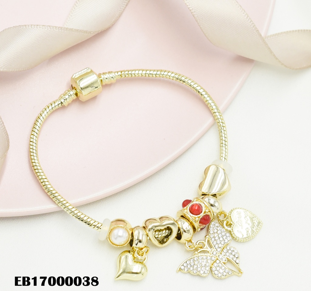 BRAZALETE PANDORA CHARMS DIJES COLGANTES:2 CORAZONES/MARIPOSA