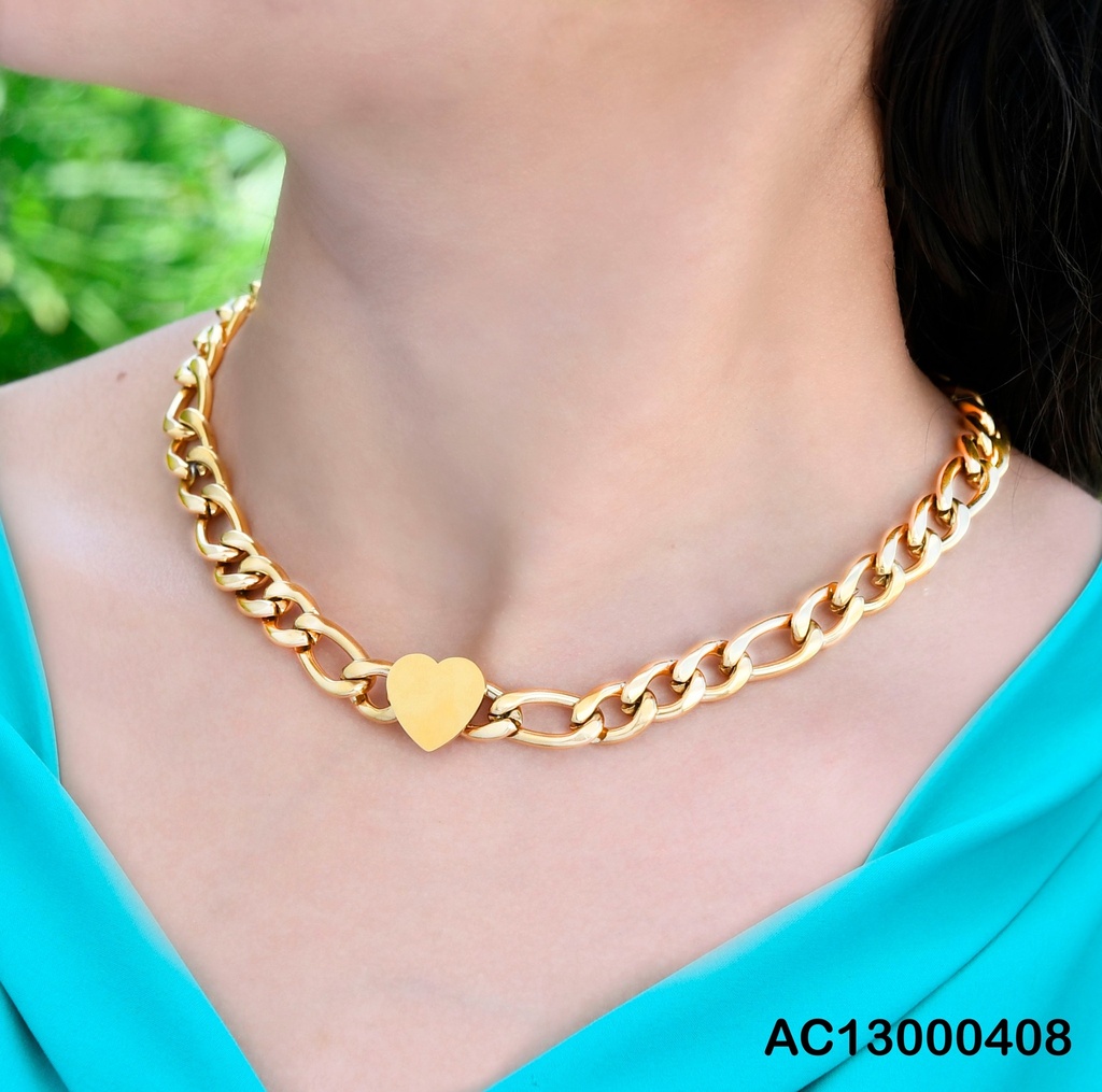 CADENA ANCHA ESALBONES GRANDES DIJE CORAZÓN LISO