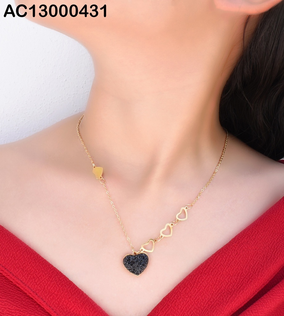 CADENA C/CROQUIS CORAZONES DIJE ZIRCONIAS NEGRAS