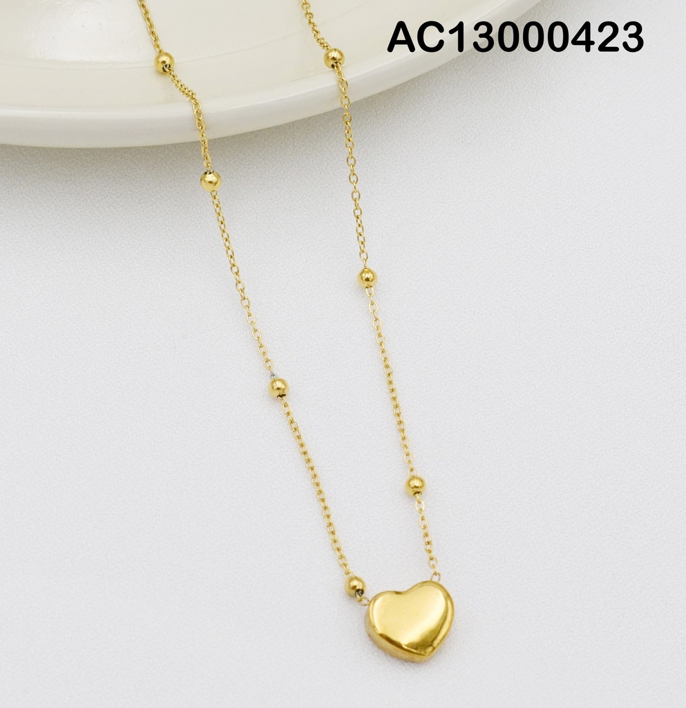 CADENA C/ESFERAS DORADAS DIJE CORAZÓN INFLADO