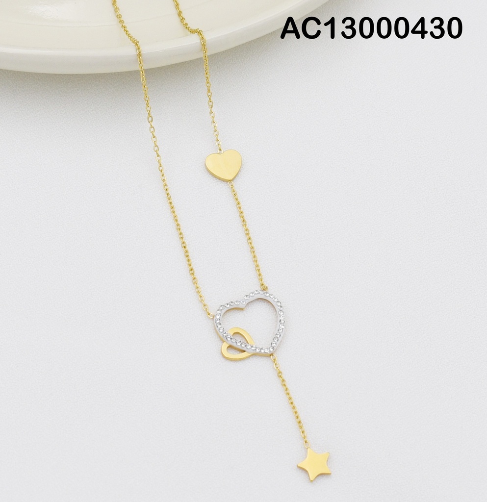 CADENA CADENA C/PLACA💛 DIJE CROQUI ZIRC. ESTRELLA COLGANTE
