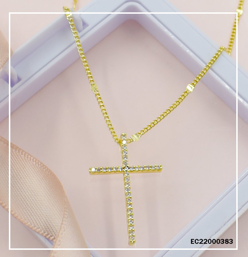 CADENA CON PLAQUITAS DIJE CRUZ ZIRCONIAS