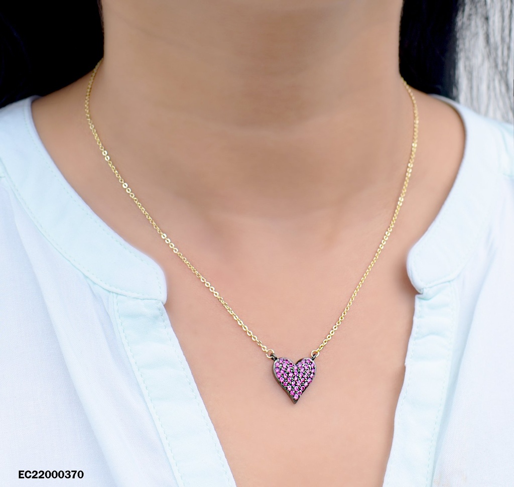 CADENA DIJE CORAZÓN DE ZIRCONIAS ROJAS
