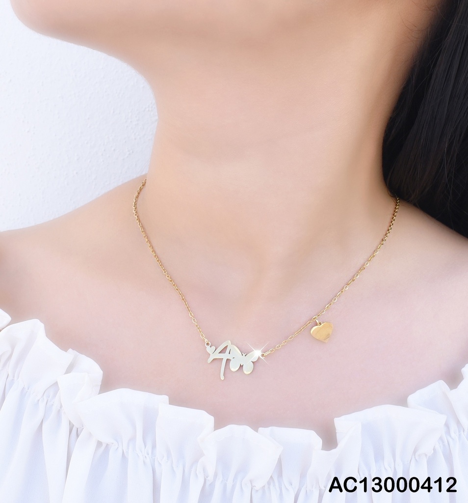 CADENA DIJE LETRA "A" MARIPOSA COLGANTE CORAZÓN