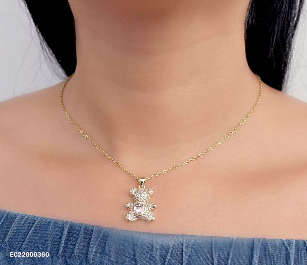 CADENA DIJE OSO DE ZIRCONIAS ROSADAS, ZIRCONIA♥ROSADA