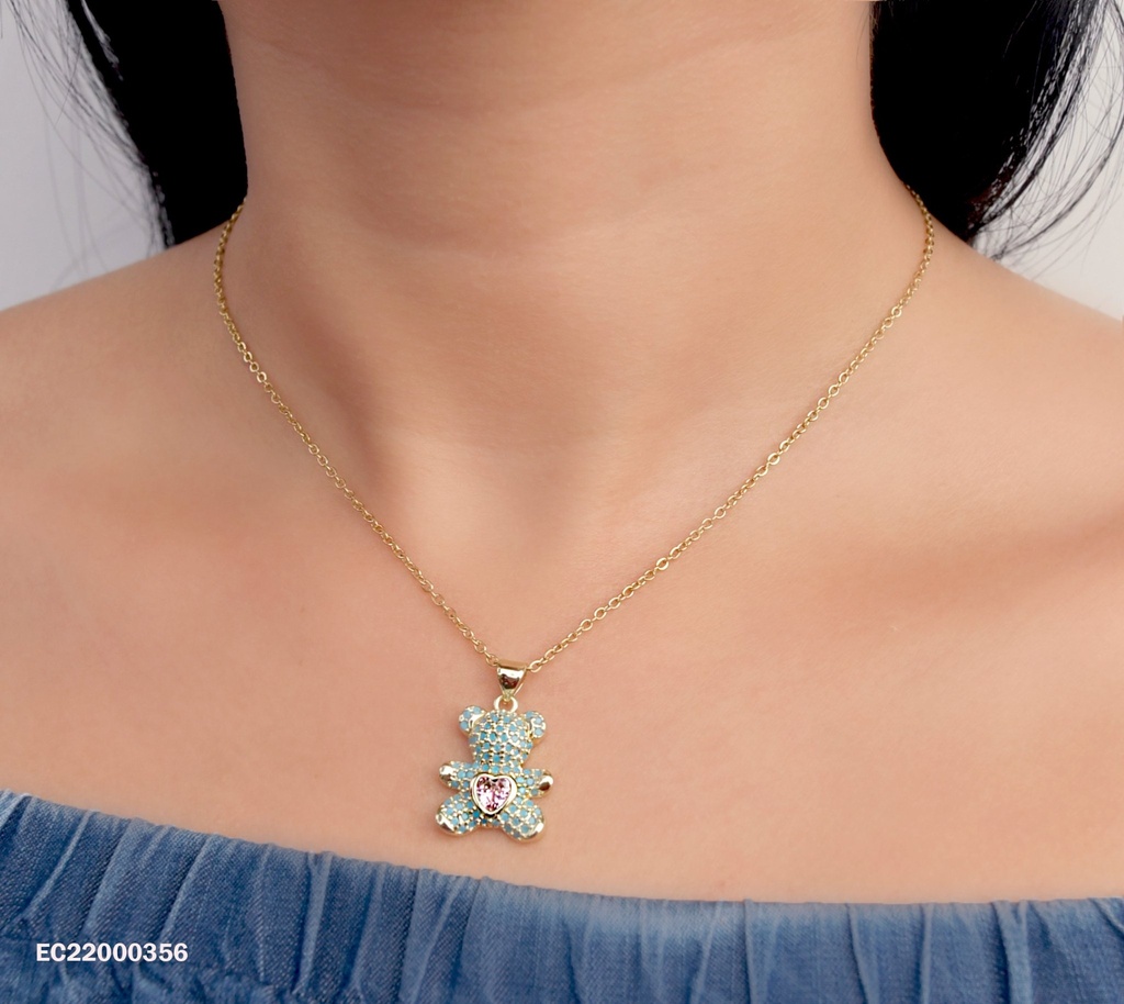 CADENA DIJE OSO DE ZIRCONIAS VERDES, ZIRCONIA♥ROSADA