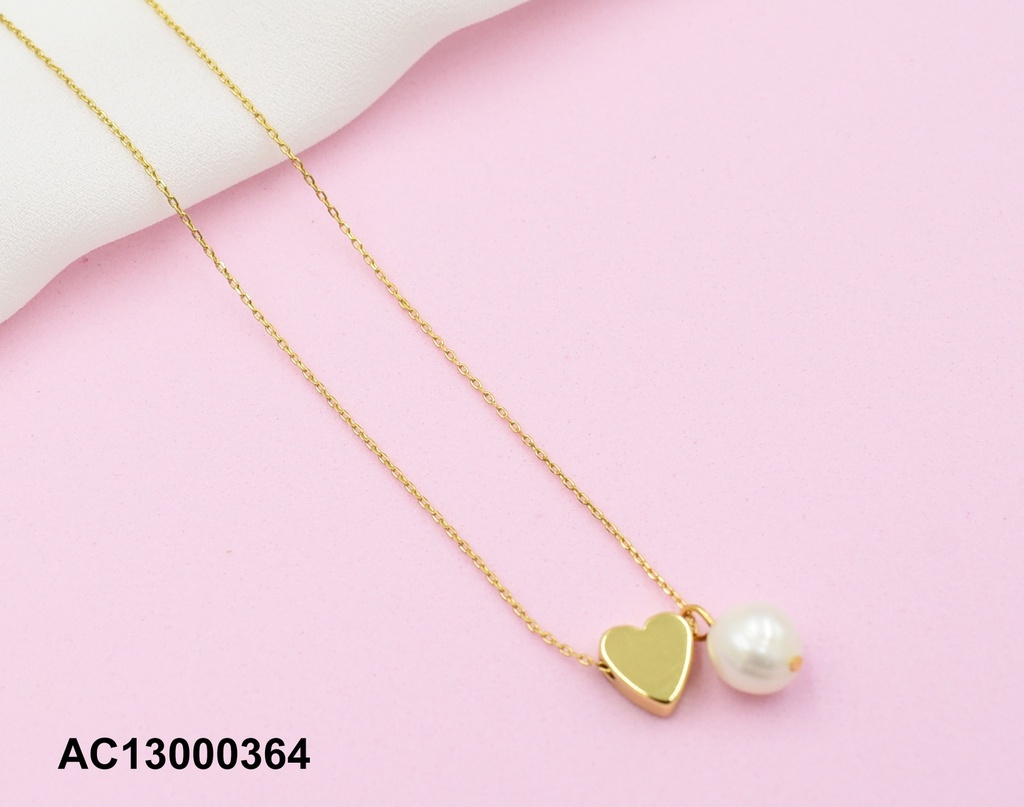 CADENA DIJE PLACA CORAZÓN C/PERLA CULTIVADA
