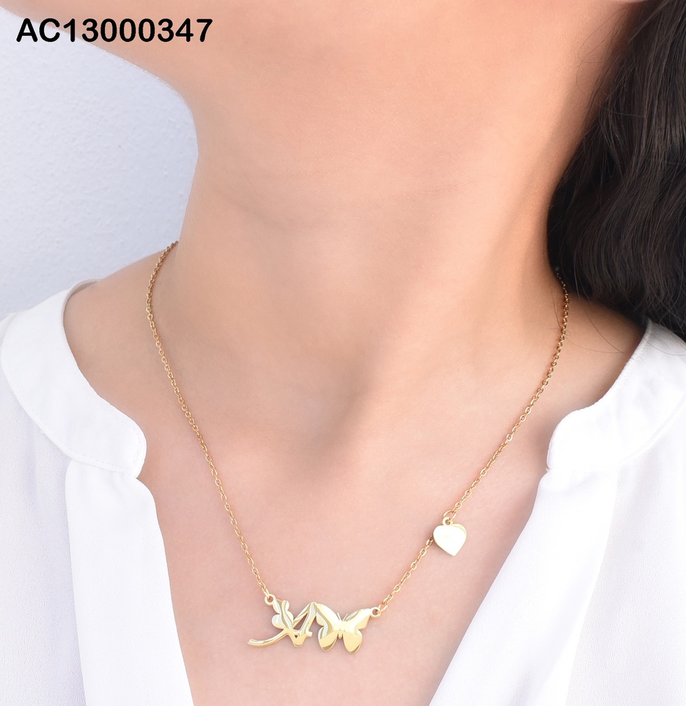CADENA DIJE PLACA MARIPOSA C/LETRA "A" COLGANTE ♥
