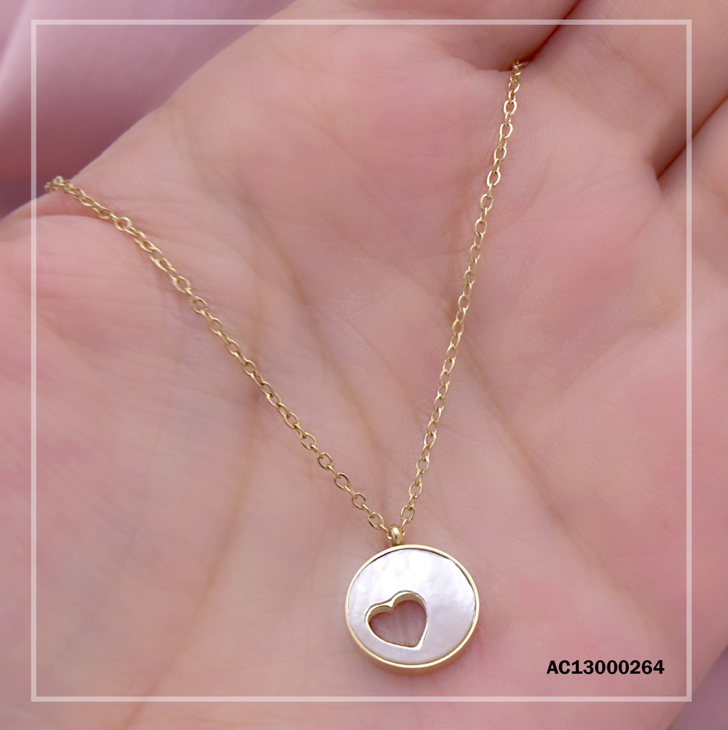 CADENA DIJE RENDONDO BLANCO CORAZÓN CALADO