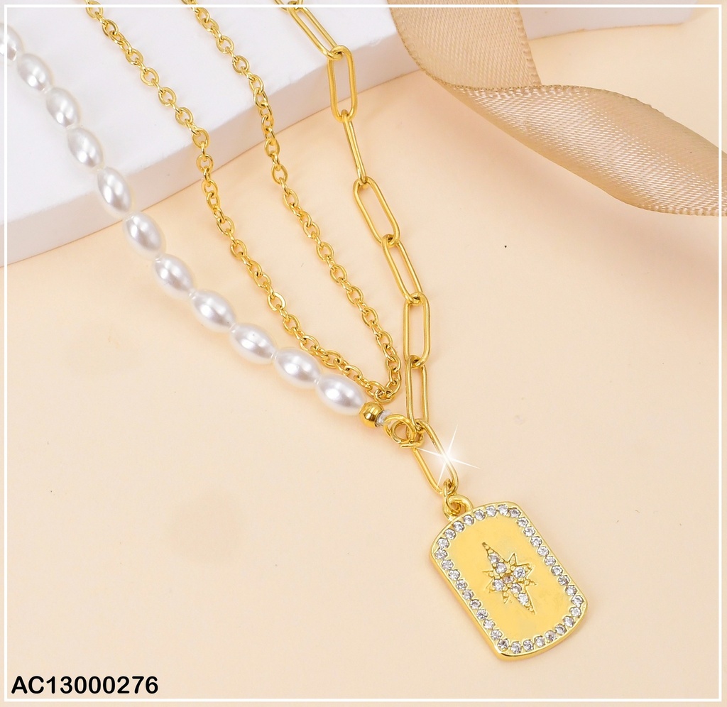 CADENA DOBLE DIJE PLCA VERTICAL ESTRELLA DE ZIRCONIAS