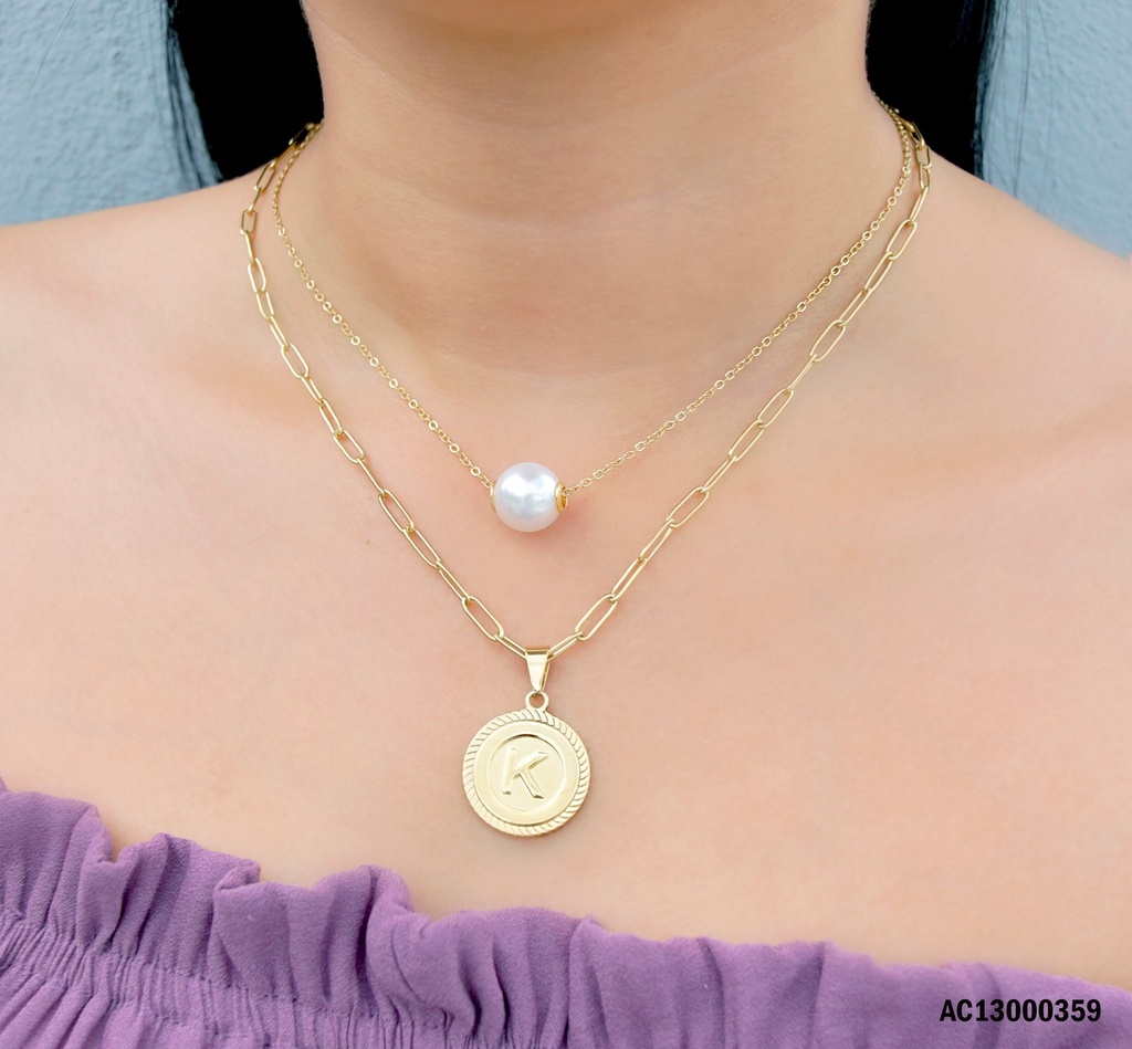CADENA DOBLE DIJES PERLA/DIJE RD "K"