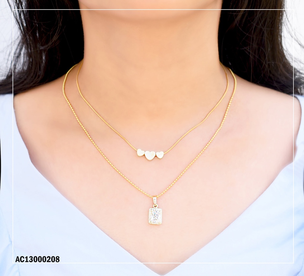 CADENA DOBLE PELOTITAS/FINA DIJES 3♥/ZIRCONIA RECTANGULAR