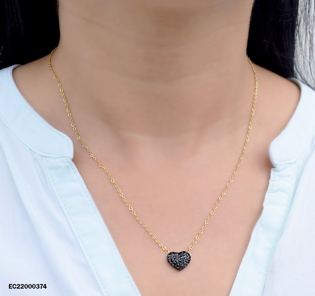 CADENA DORADA DIJE CORAZÓN ZIRCONIAS NEGRAS