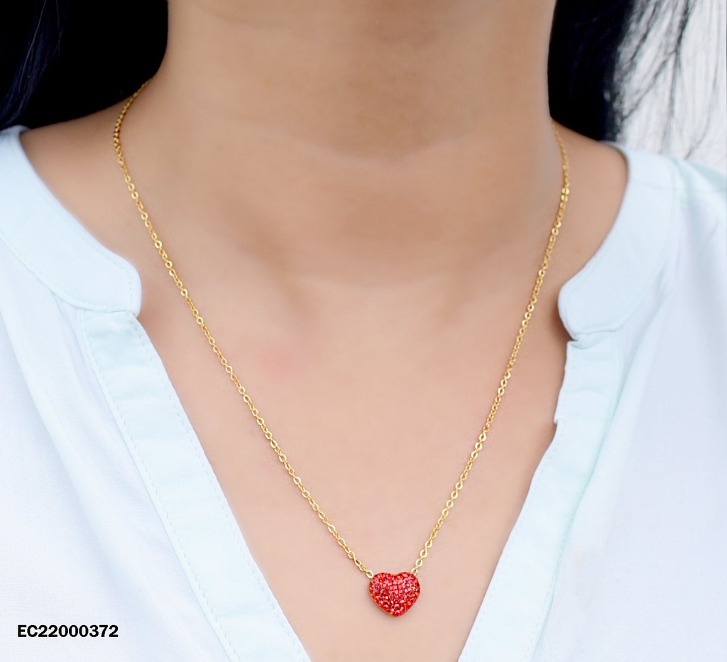 CADENA DORADA DIJE CORAZÓN ZIRCONIAS ROJAS