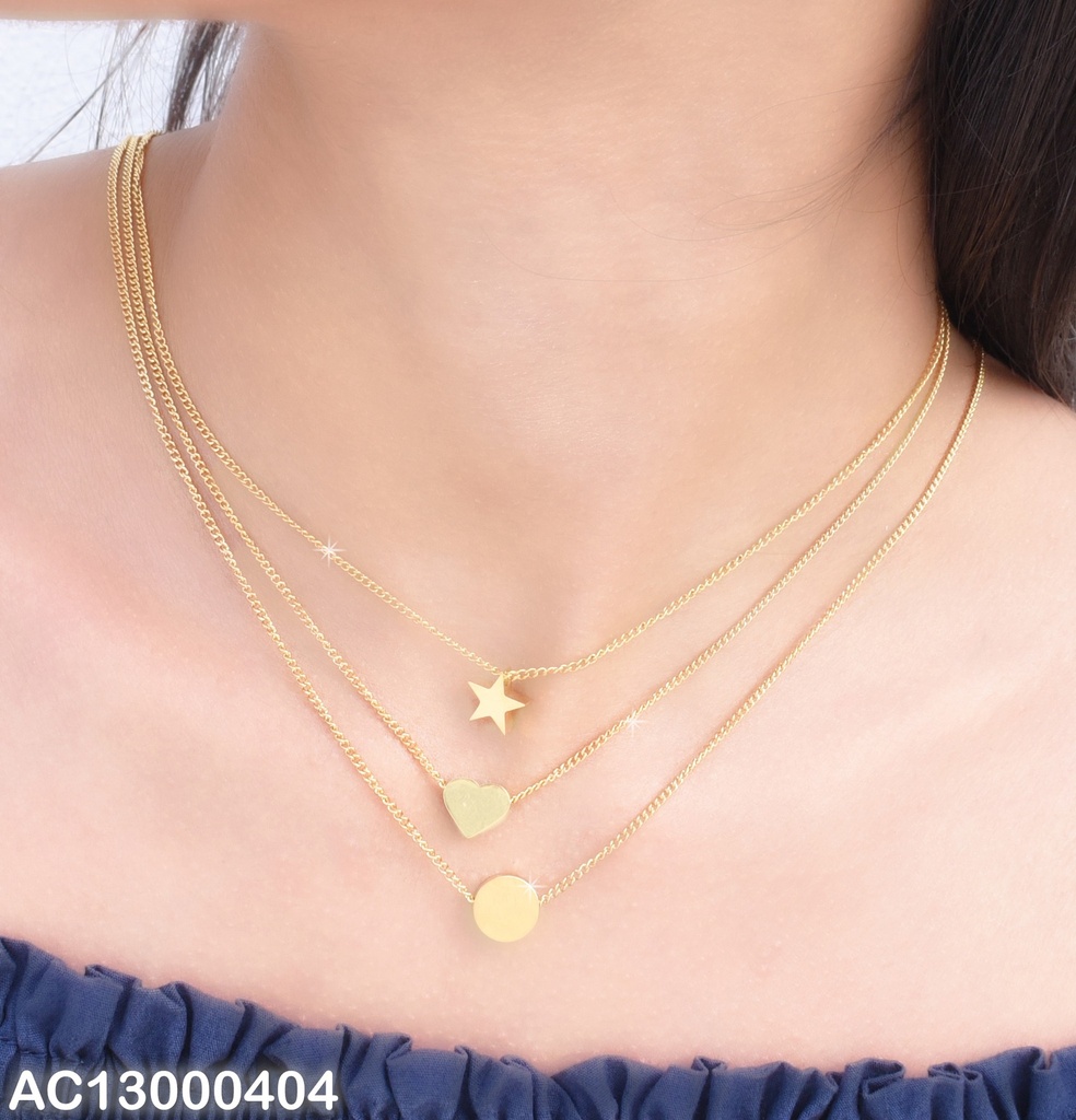 CADENA FINA TRIPLE DIJES CORAZON, ESTRELL, CIRCULO