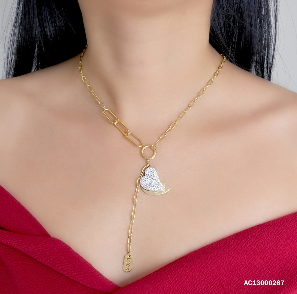 CADENA GRUESA DIJES 2 CORAZONES ZIRCONIAS/PLACA