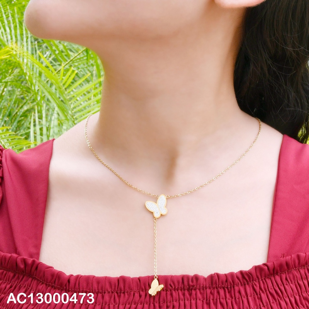 CADENA LARGA DIJES:MARIPOSA C/ZIRCONIAS Y PLACA COLGANTE