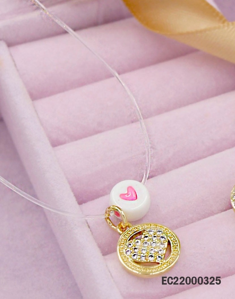 CADENA NYLON DIJE CROAZÓN EN UN CÍRCULO ZIRCONIAS