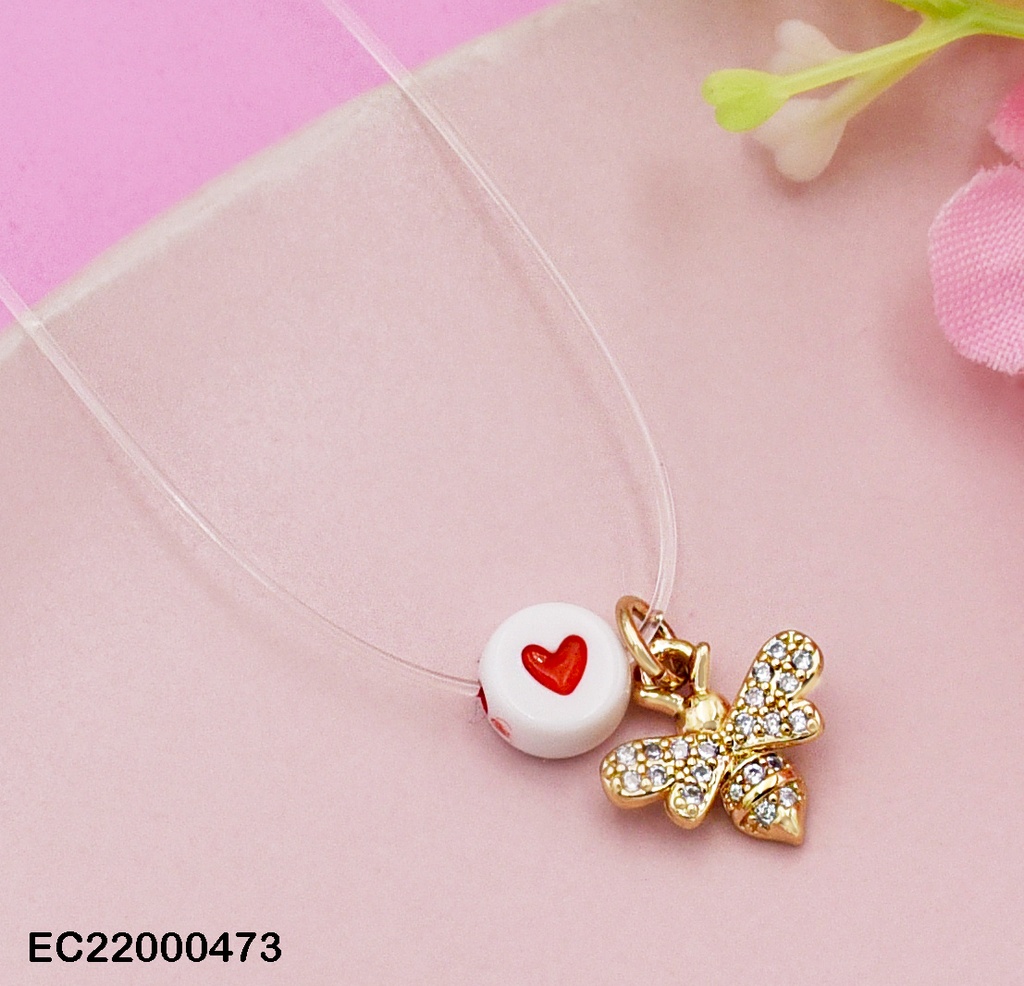 CADENA NYLON DIJES CHAQUIRA BLANCA RD C/💗 Y ABEJA ZIRC.