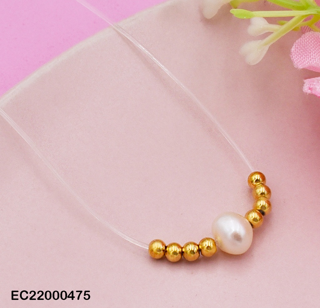 CADENA NYLON ESFERITAS DORADAS PERLA CENTRO