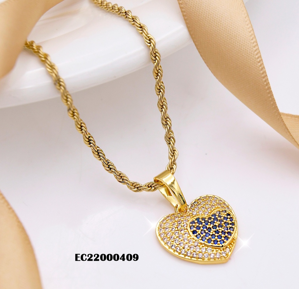 CADENA TORNEADA DIJE CORAZÓN ZIRCONIAS C/🖤ZIRC