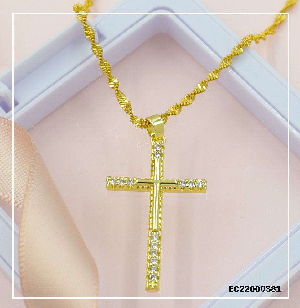 CADENA TORNEADA DIJE CRUZ DOBLE DORADA/ZIRCONIA