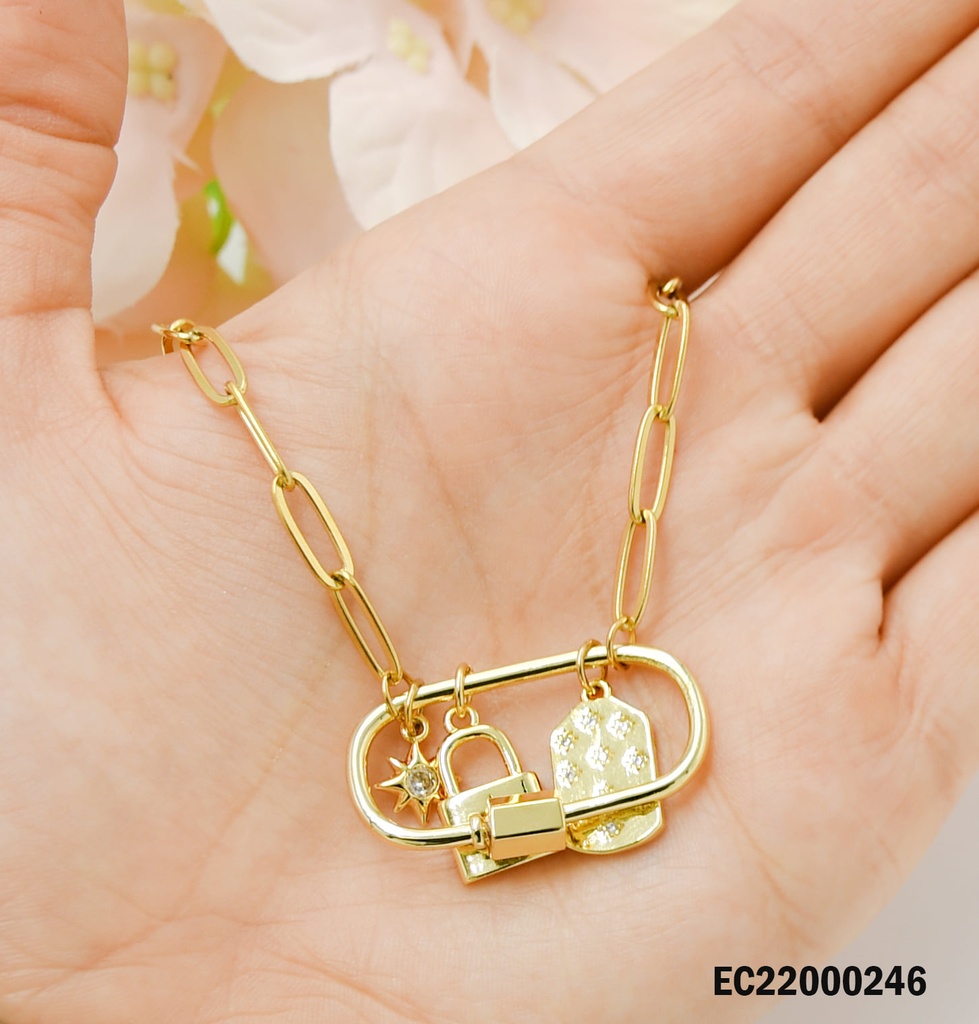 CADENAS ESTILO TIFFANY DIJES CROQUI OVALADO CON GUINDAJO