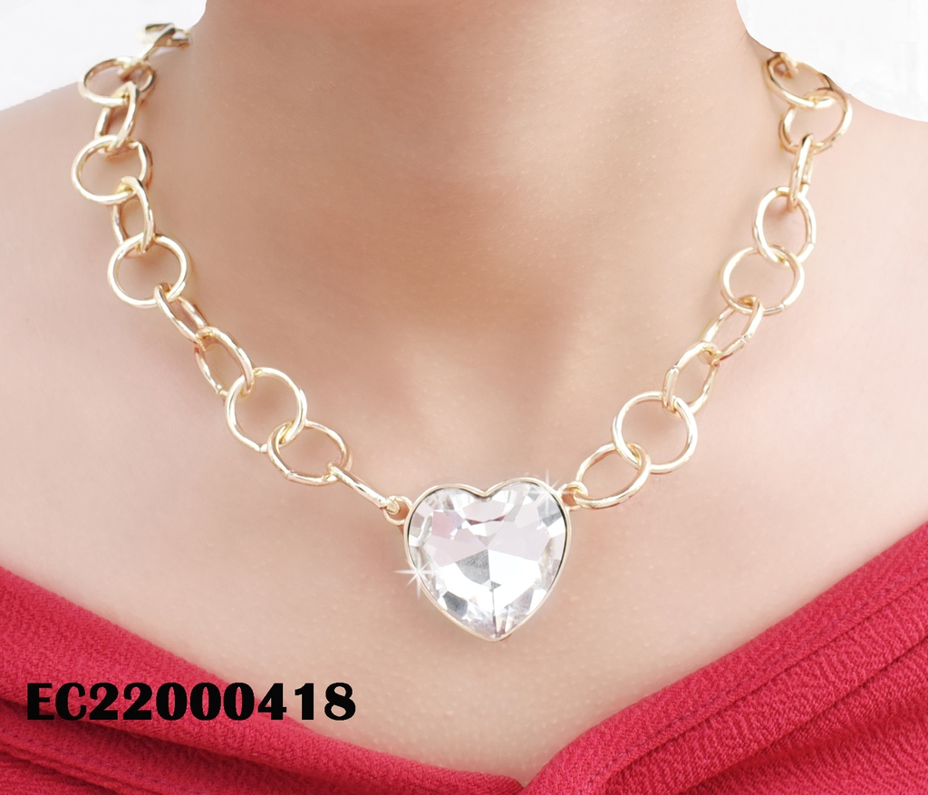 COLLAR ESLABONES GRANDES DIJE CORAZÓN ZIRCONIA