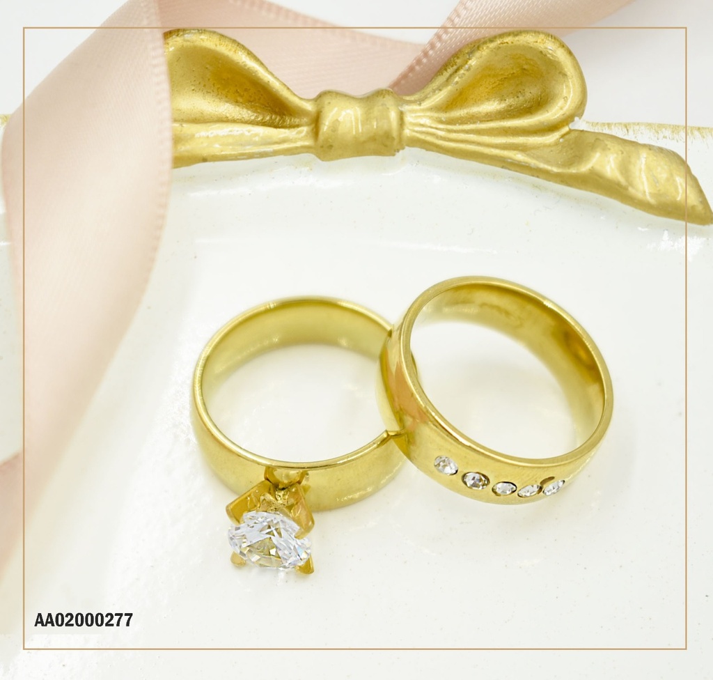 DÚO ANILLOS ANCHOS SOLITARIO Y LISO C/ZIRCONIAS