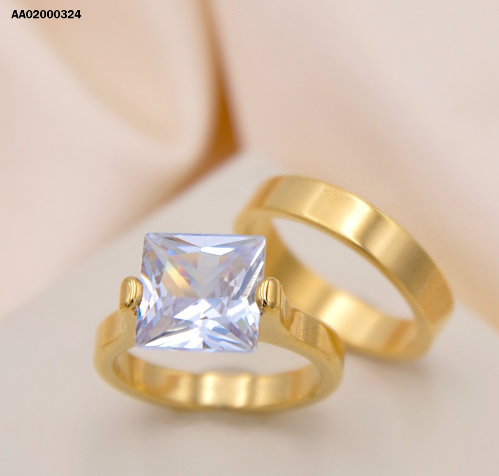 DÚO ANILLOS COMPROMISO CUADRO ZIRCONIA