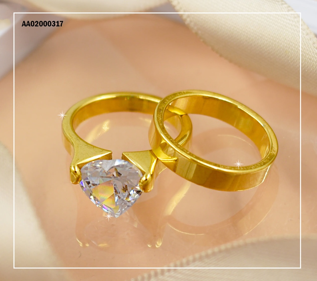 DÚO ANILLOS COMPROMISO ZIRCONIA CORAZÓN
