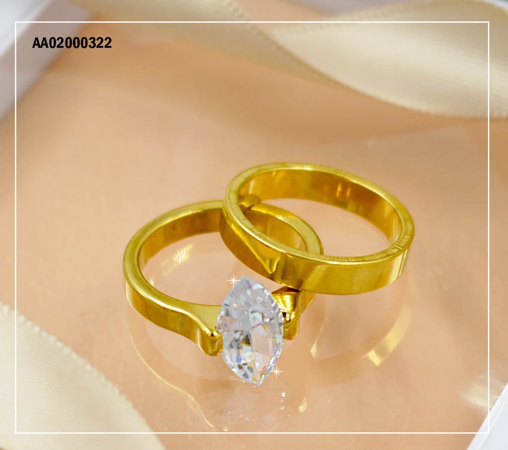 DÚO ANILLOS COMPROMISO ZIRCONIA OVALADA ALARGADA