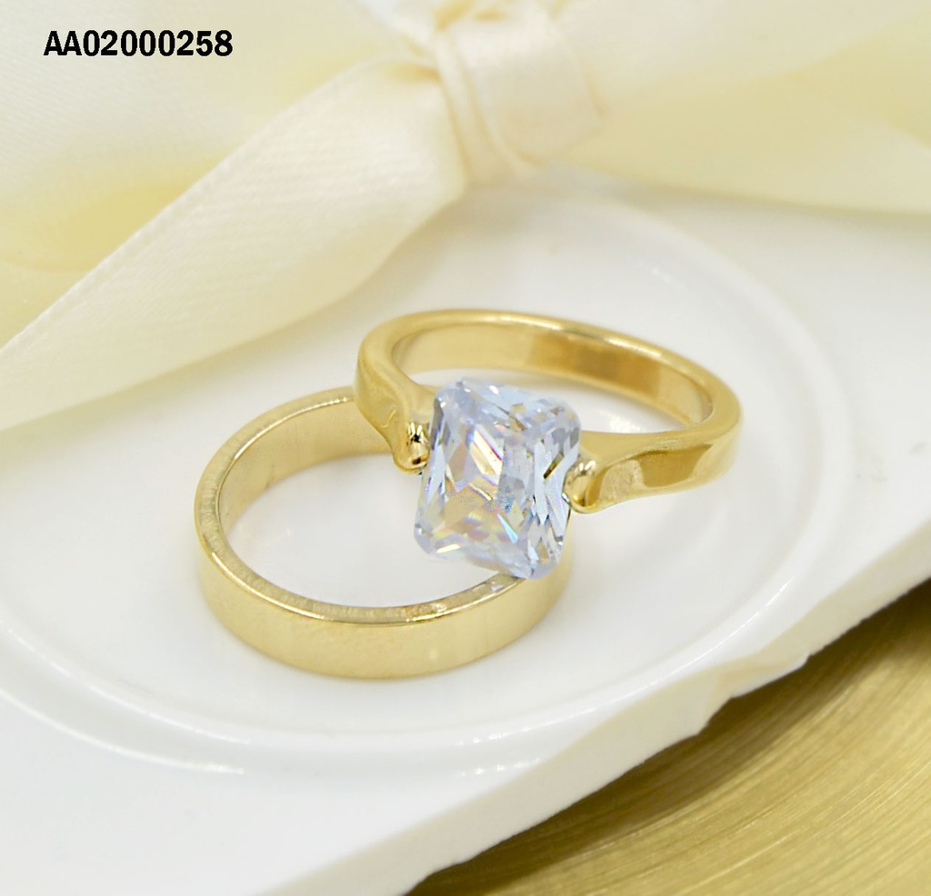 DÚO ANILLOS LISO Y SOLITARIO PIEDRA RECTANGULAR