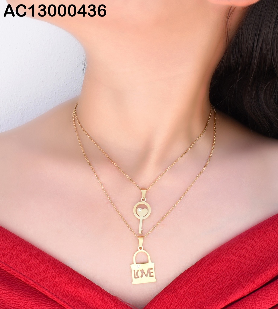 DÚO CADENAS LLAVE-CANDADO DORADO C/ZIRCONIA